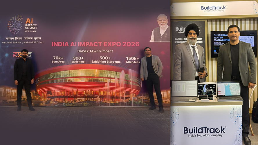 BuildTrack showcasing AIoT building management solutions at India AI Impact Summit 2026 Bharat Mandapam New Delhi